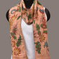 Peach Kalamkari Hand Painted Sico Stole with Floral and Birds Design - Global Threads | Swadesiicart