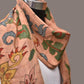 Peach Kalamkari Hand Painted Sico Stole with Floral and Birds Design - Global Threads | Swadesiicart