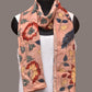Peach Kalamkari Hand Painted Sico Stole with Floral and Birds Design - Global Threads | Swadesiicart