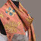 Peach Kalamkari Hand Painted Sico Stole with Floral and Birds Design - Global Threads | Swadesiicart
