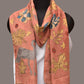 Peach Kalamkari Hand Painted Sico Stole with Floral and Birds Design - Global Threads | Swadesiicart