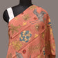 Peach Kalamkari Hand Painted Sico Stole with Floral and Birds Design - Global Threads | Swadesiicart