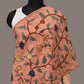 Peach Kalamkari Hand Painted Sico Stole with Floral and Birds Design - Global Threads | Swadesiicart
