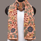 Peach Kalamkari Hand Painted Sico Stole with Floral Design - Global Threads | Swadesiicart