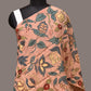 Peach Kalamkari Hand Painted Sico Stole with Floral Design - Global Threads | Swadesiicart
