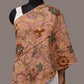 Peach Kalamkari Hand Painted Sico Stole with Floral Design - Global Threads | Swadesiicart