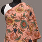 Peach Kalamkari Hand Painted Sico Stole with Floral Design - Global Threads | Swadesiicart