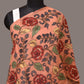 Peach Kalamkari Hand Painted Sico Stole with Flowers Design - Global Threads | Swadesiicart