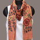 Peach Kalamkari Hand Painted Sico Stole with Flowers Design - Global Threads | Swadesiicart