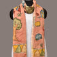 Peach Kalamkari Hand Painted Sico Stole with Village Theme Design - Global Threads | Swadesiicart