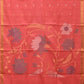 Peach Khadi Cotton Handloom Saree with Big Floral Pallu Design - Global Threads | Swadesiicart
