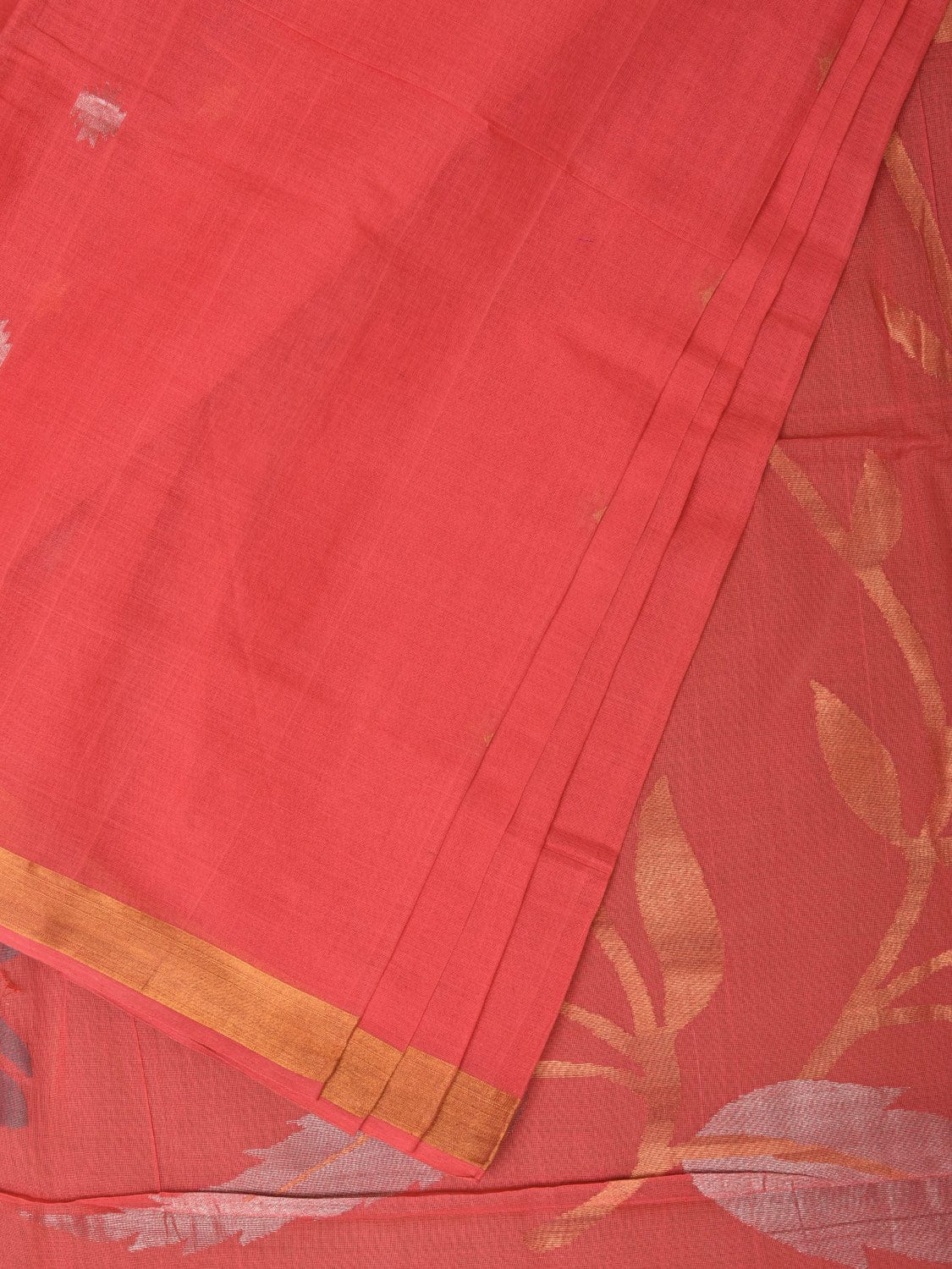 Peach Khadi Cotton Handloom Saree with Big Floral Pallu Design - Global Threads | Swadesiicart