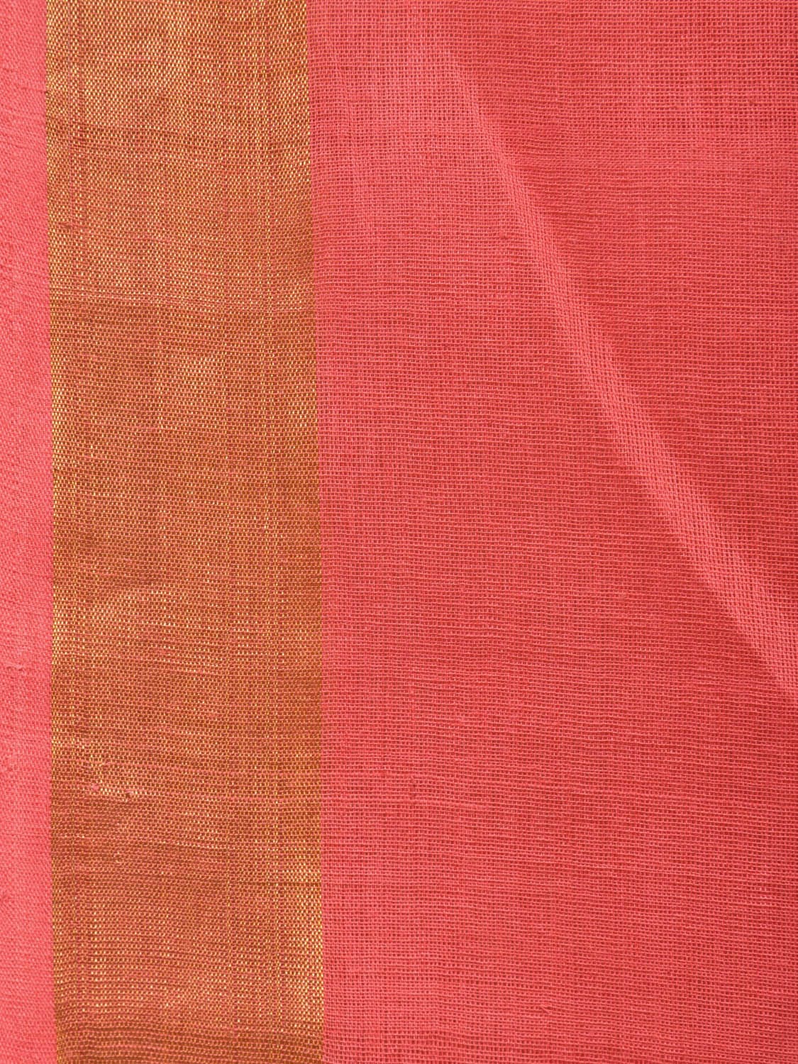 Peach Khadi Cotton Handloom Saree with Big Floral Pallu Design - Global Threads | Swadesiicart