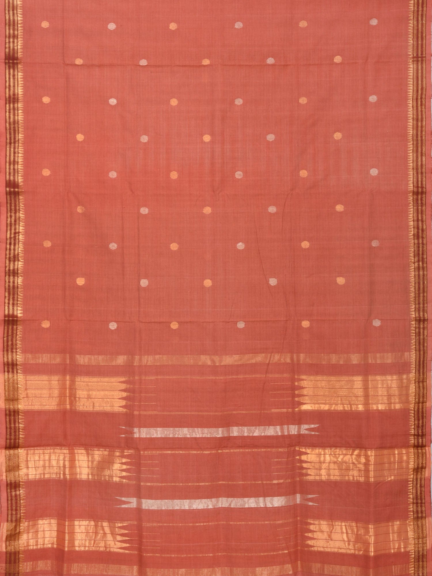 Peach Khadi Cotton Handloom Saree with Buta and Dobi Border Design - Global Threads | Swadesiicart