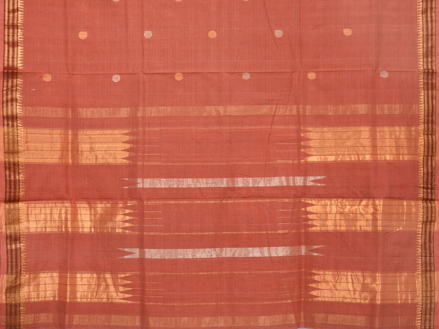 Peach Khadi Cotton Handloom Saree with Buta and Dobi Border Design - Global Threads | Swadesiicart