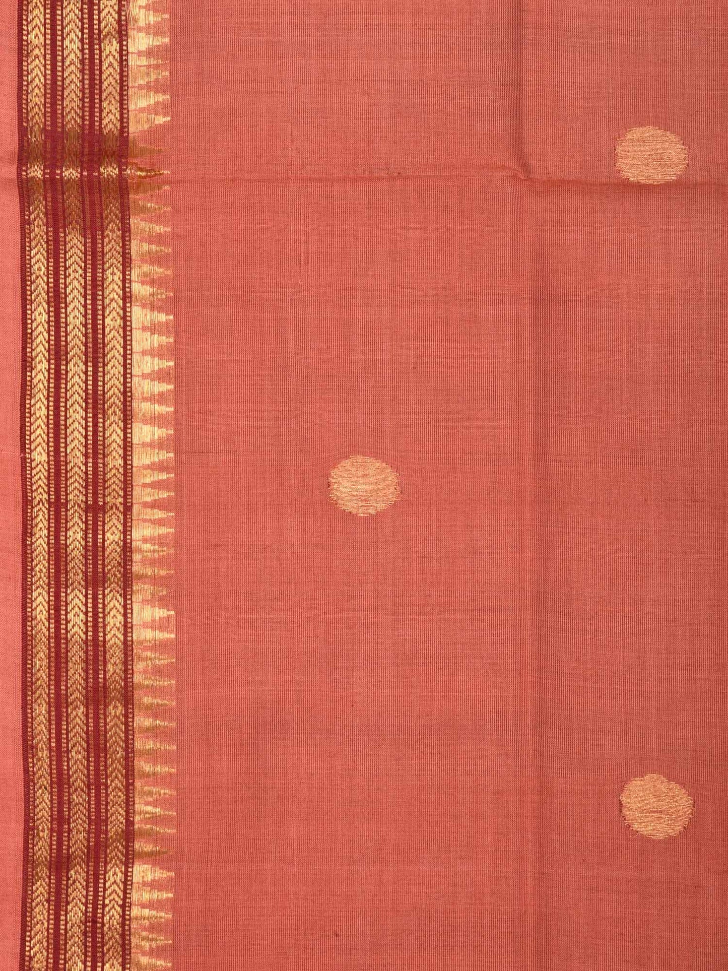 Peach Khadi Cotton Handloom Saree with Buta and Dobi Border Design - Global Threads | Swadesiicart