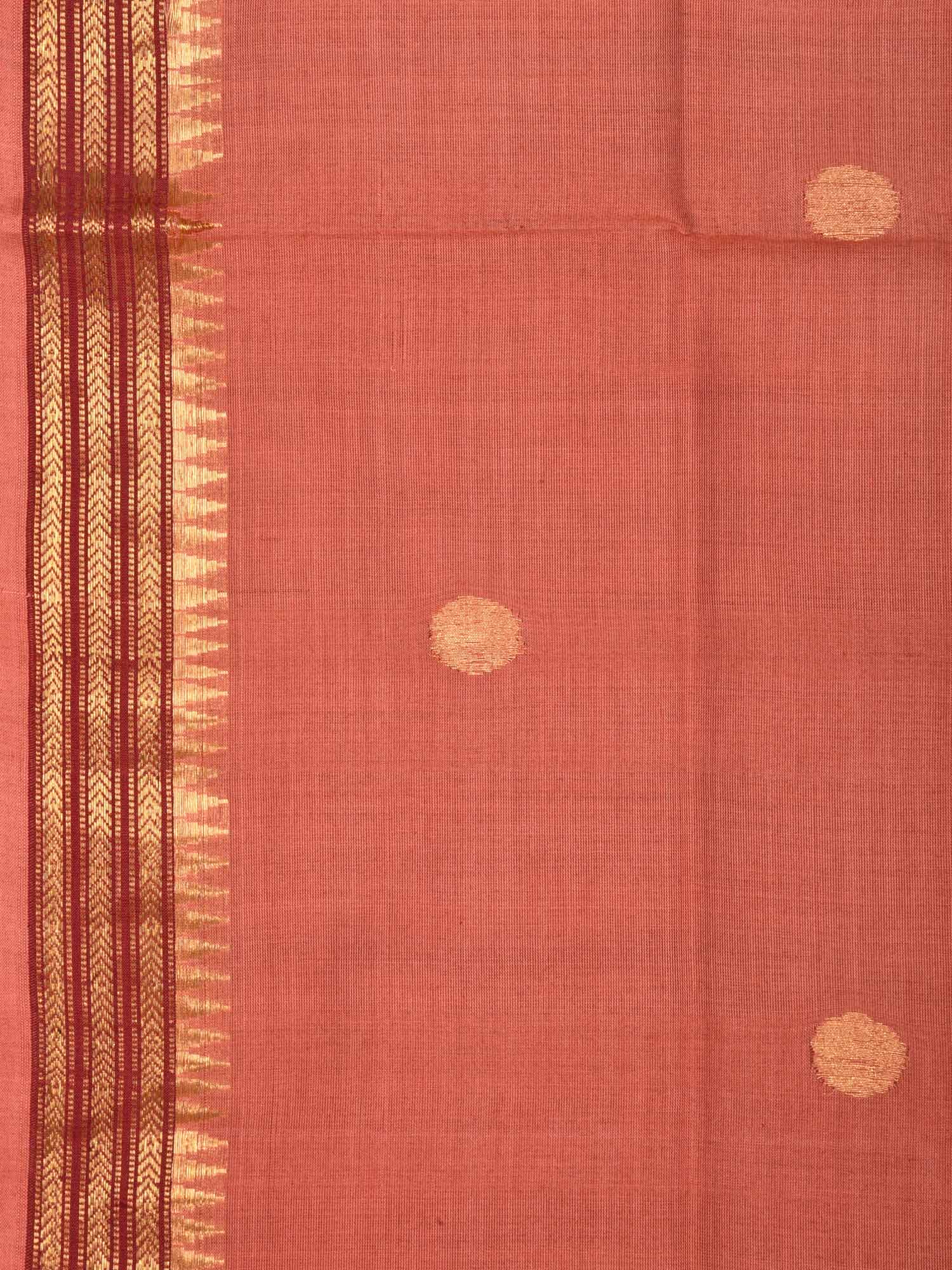 Peach Khadi Cotton Handloom Saree with Buta and Dobi Border Design - Global Threads | Swadesiicart
