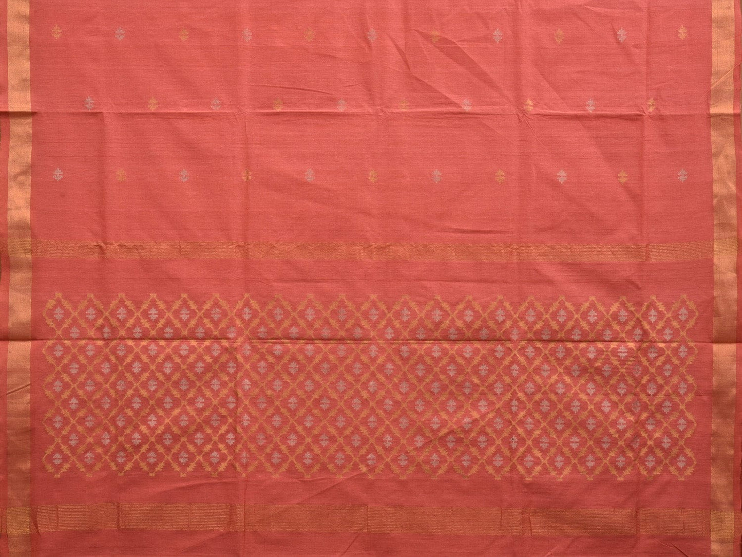 Peach Uppada Cotton Handloom Saree with Jamdani Pallu Design No Blouse - Global Threads | Swadesiicart