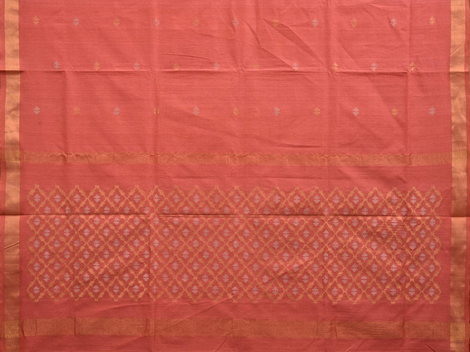 Peach Uppada Cotton Handloom Saree with Jamdani Pallu Design No Blouse - Global Threads | Swadesiicart