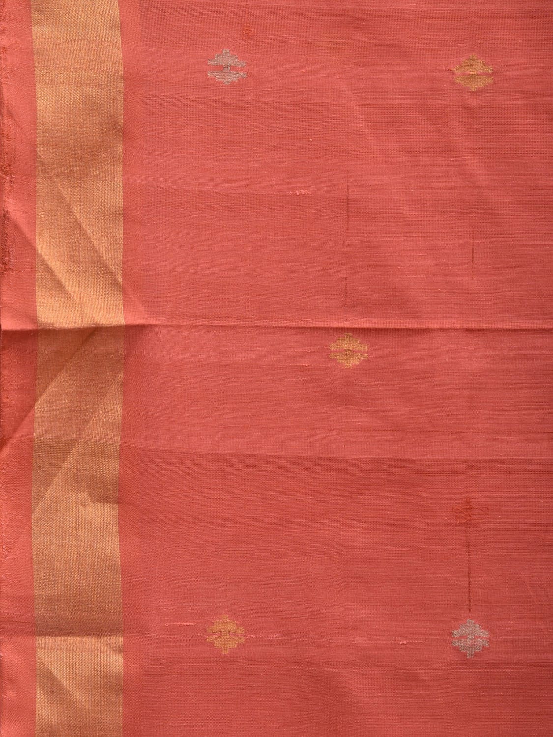 Peach Uppada Cotton Handloom Saree with Jamdani Pallu Design No Blouse - Global Threads | Swadesiicart
