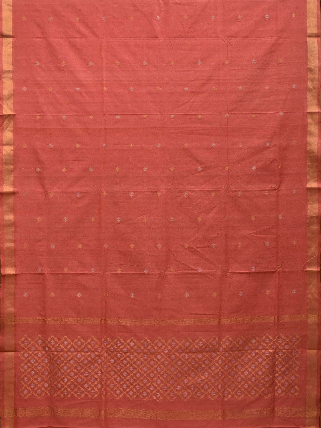 Peach Uppada Cotton Handloom Saree with Jamdani Pallu Design No Blouse - Global Threads | Swadesiicart