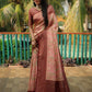 Anaita Peach Woven Design Pure Kanjivaram Soft Satin Silk Saree With Blouse