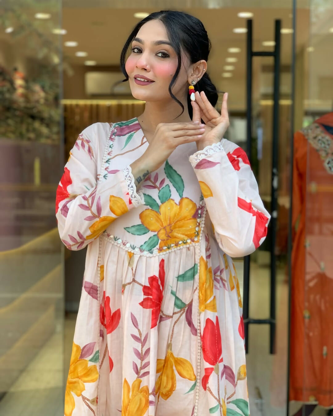 The52 Peach Women's Gorgeous Cotton Fabric Printed Work Straight Kurta Pant and Dupatta Set - Swadesiicart