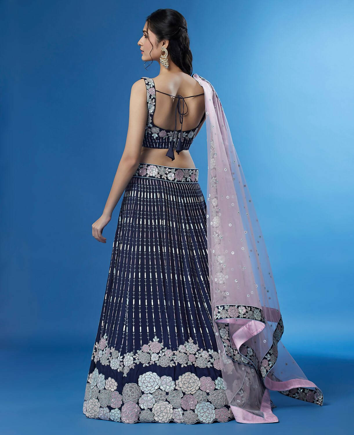 House of Panchhi Navy Blue Color Georgette Multi-Sequins Work Lehenga | Swadesiicart