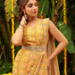 Janasya Mustard Georgette Floral Saree | Swadesiicart