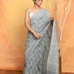 Very Much Indian Handblock Printed Cotton Saree With Natural Dyes - Grey | Swadesiicart