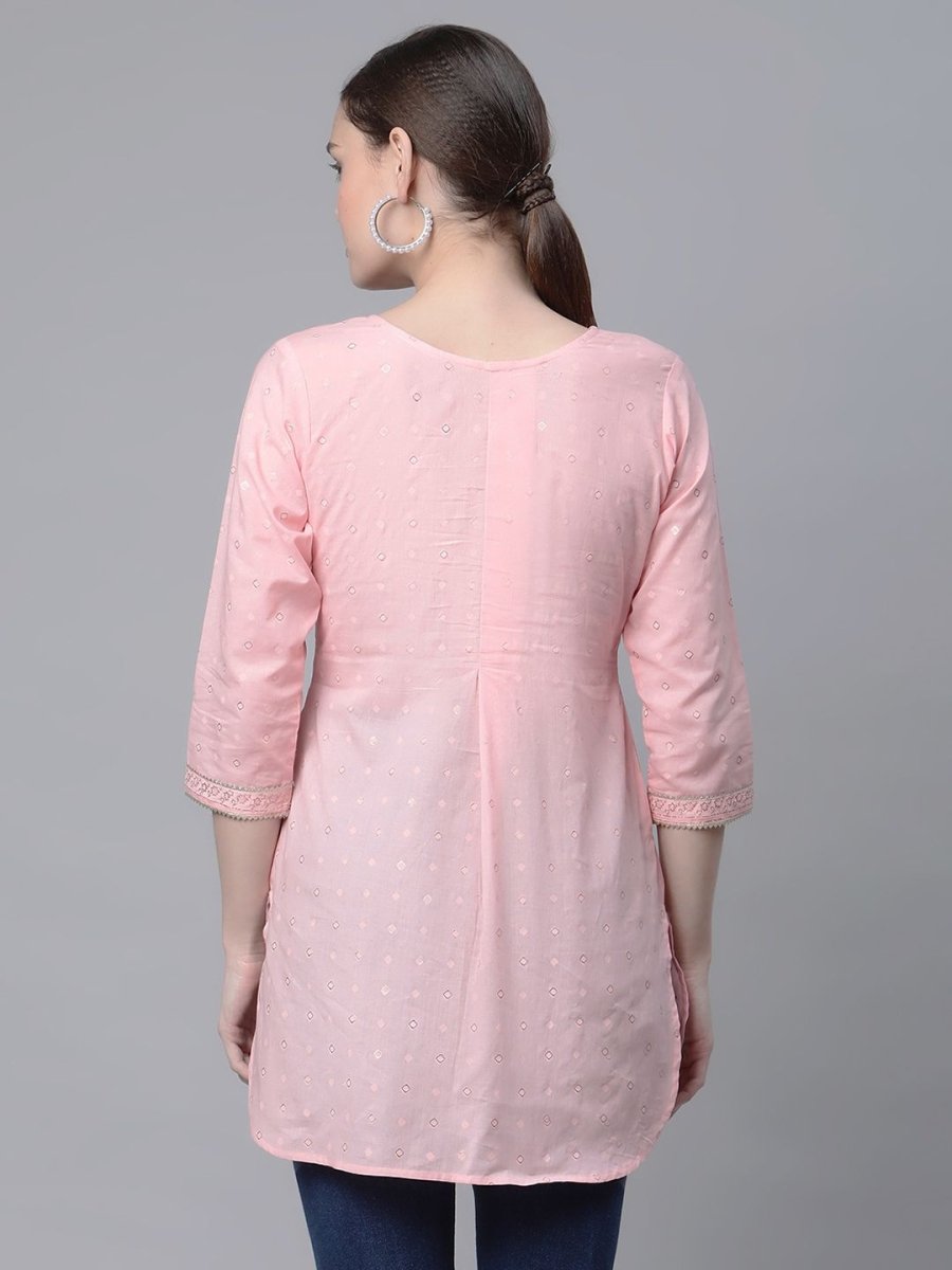 Ahalyaa Women Baby Pink Beautiful Pure Cotton Printed Tunic | Swadesiicart