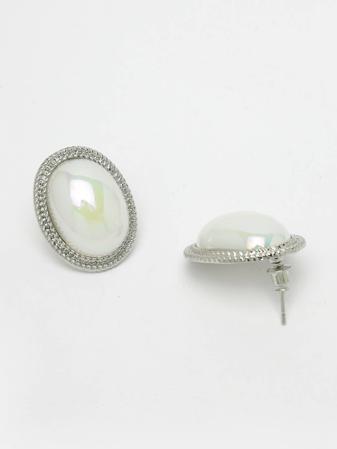 NVR Women's Silver Plated Oval Stud Earrings | Swadesiicart