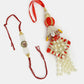 NVR Women & Men Set of 2 White Pearl Bhaiya Bhabhi Rakhi With Roli Chawal & Chocolate | Swadesiicart