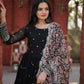Jyoti Fashion Women's Black Faux Blooming Sequence Zari Embroidered Anarkali Dress with Dupatta | Swadesiicart