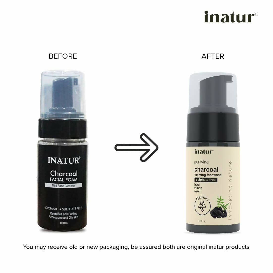Inatur Charcoal Foaming Face Wash - Swadesiicart