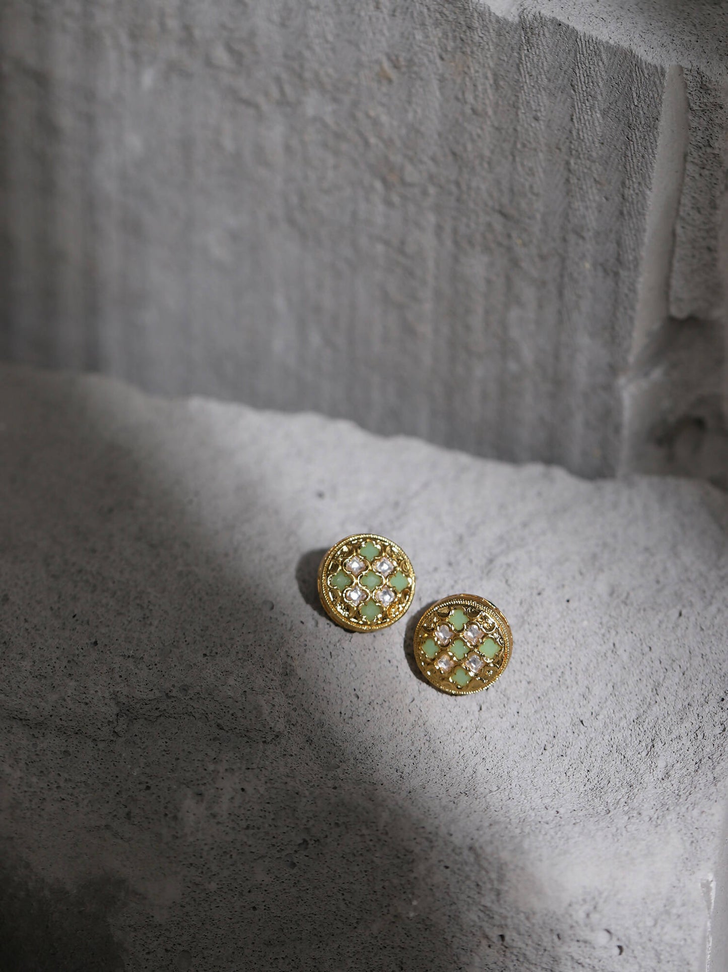 Gold-Toned Green Contemporary Gold-Polished Studs Earrings - Ruby Raang - Ruby Raang Studio