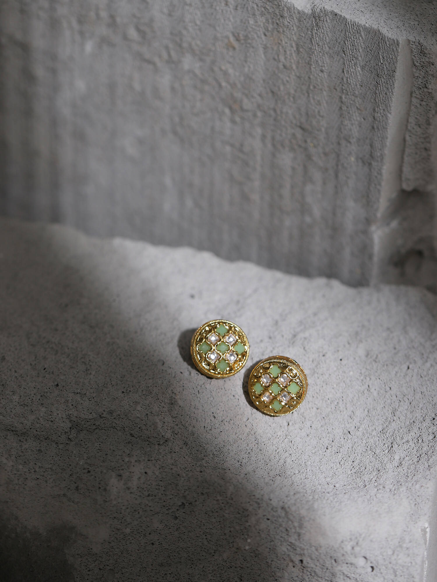 Gold-Toned Green Contemporary Gold-Polished Studs Earrings - Ruby Raang - Ruby Raang Studio