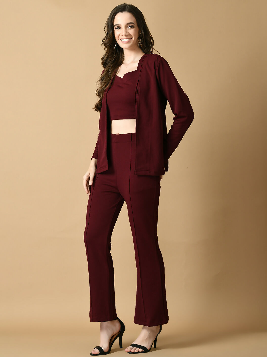 Myshka Women's Magenta Solid Coat With Trousers - Swadesiicart