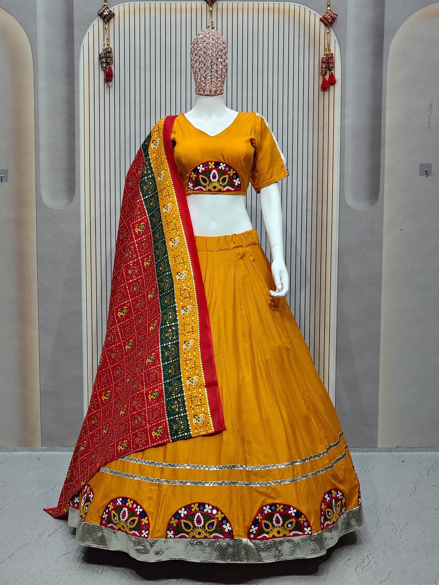 DEIANA'S Gota Patch Gamthi Work Lace Lehenga Choli - Yellow - Swadesiicart
