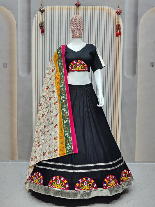 DEIANA'S Gota Patch Gamthi Work Lace Lehenga Choli - Black - Swadesiicart