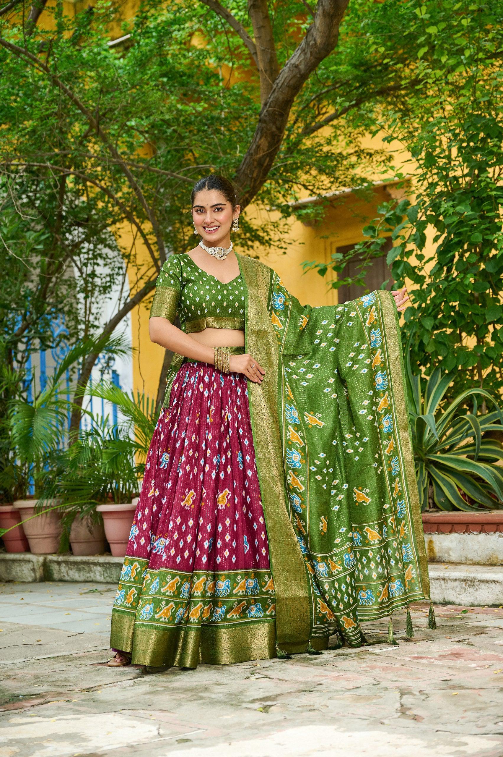 DEIANA'S Jacquard With Jari Lining With Print Lehenga Choli - Yellow - Swadesiicart