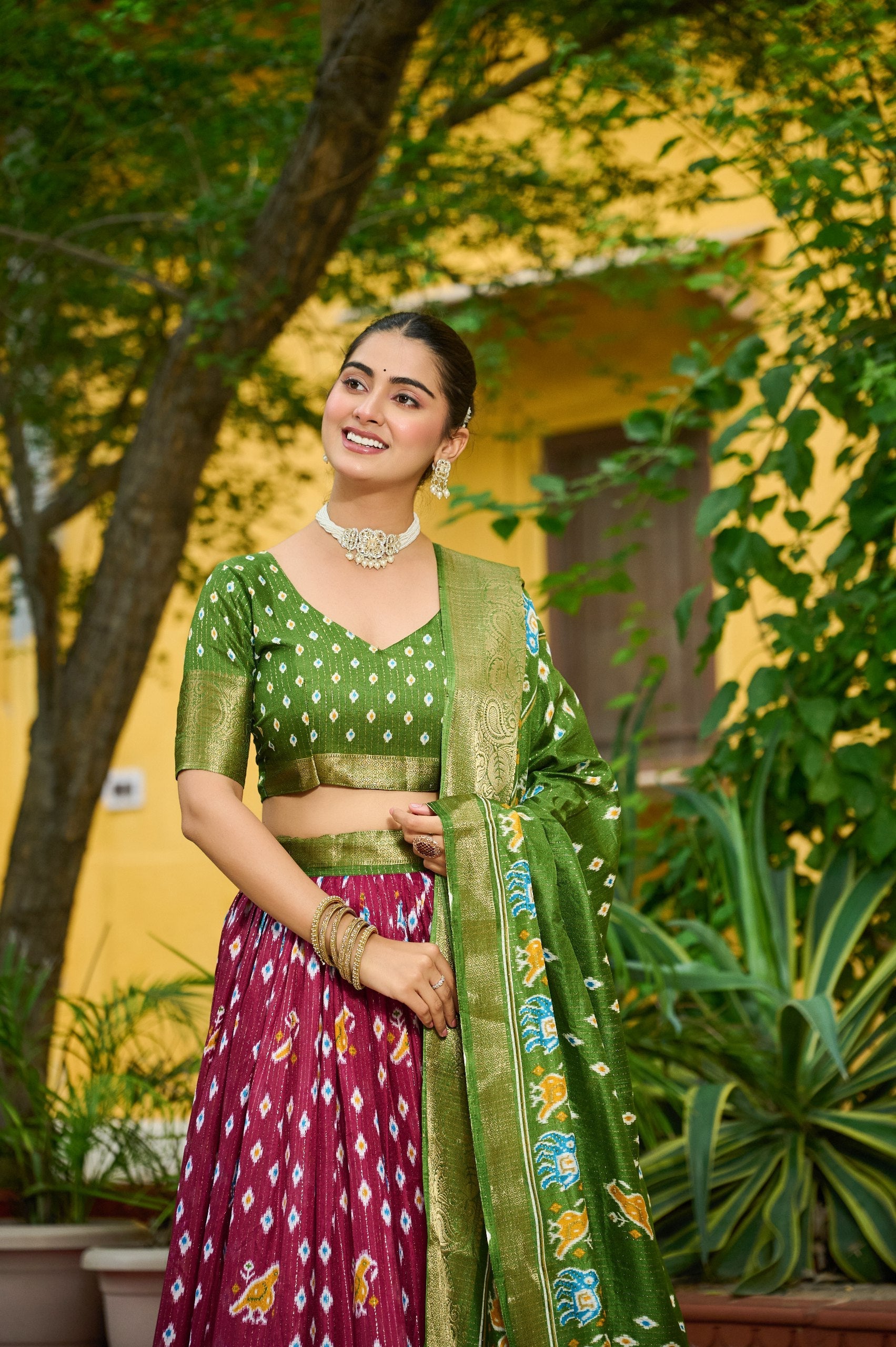 DEIANA'S Jacquard With Jari Lining With Print Lehenga Choli - Yellow - Swadesiicart