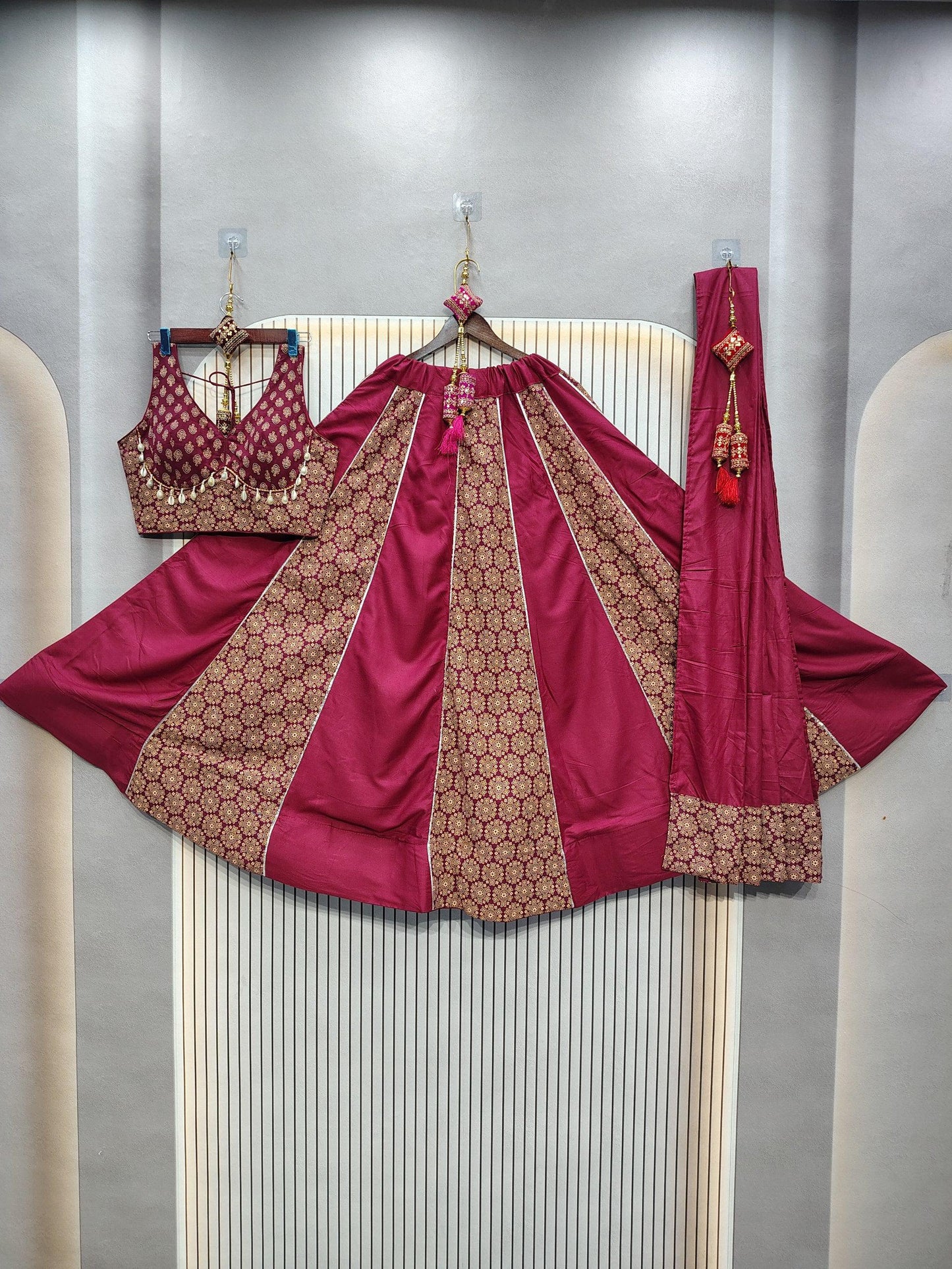 DEIANA'S Ajarak Print With Kali Pattern Lehenga Choli - Wine - Swadesiicart