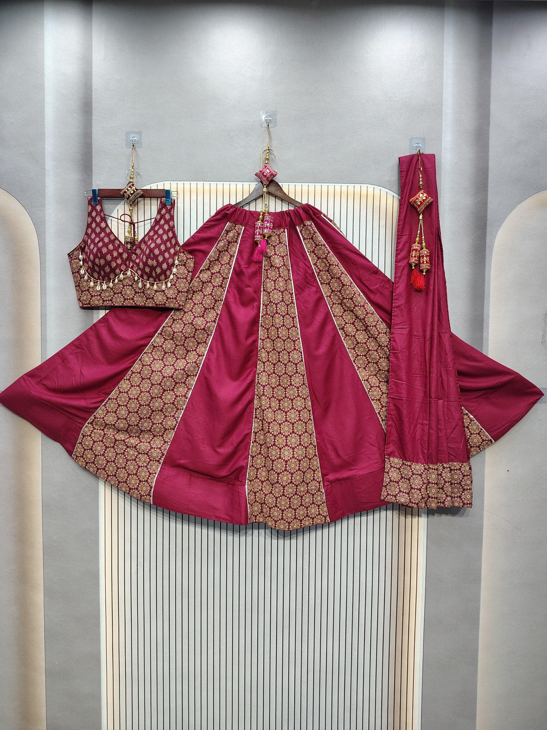 DEIANA'S Ajarak Print With Kali Pattern Lehenga Choli - Wine - Swadesiicart