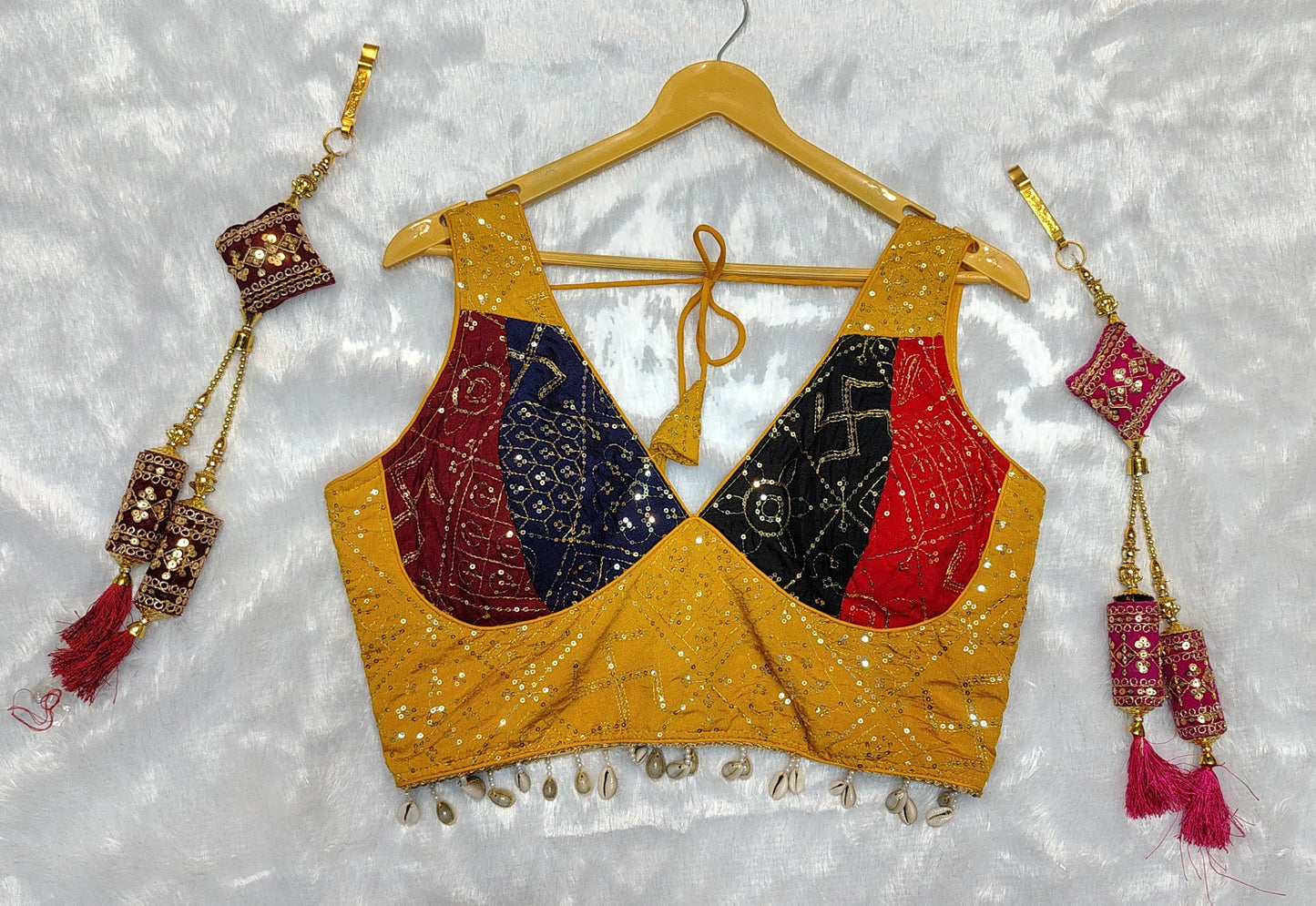 DEIANA'S Gamthi Patch With Handmade Kodi Lace Lehenga Choli - Black - Swadesiicart