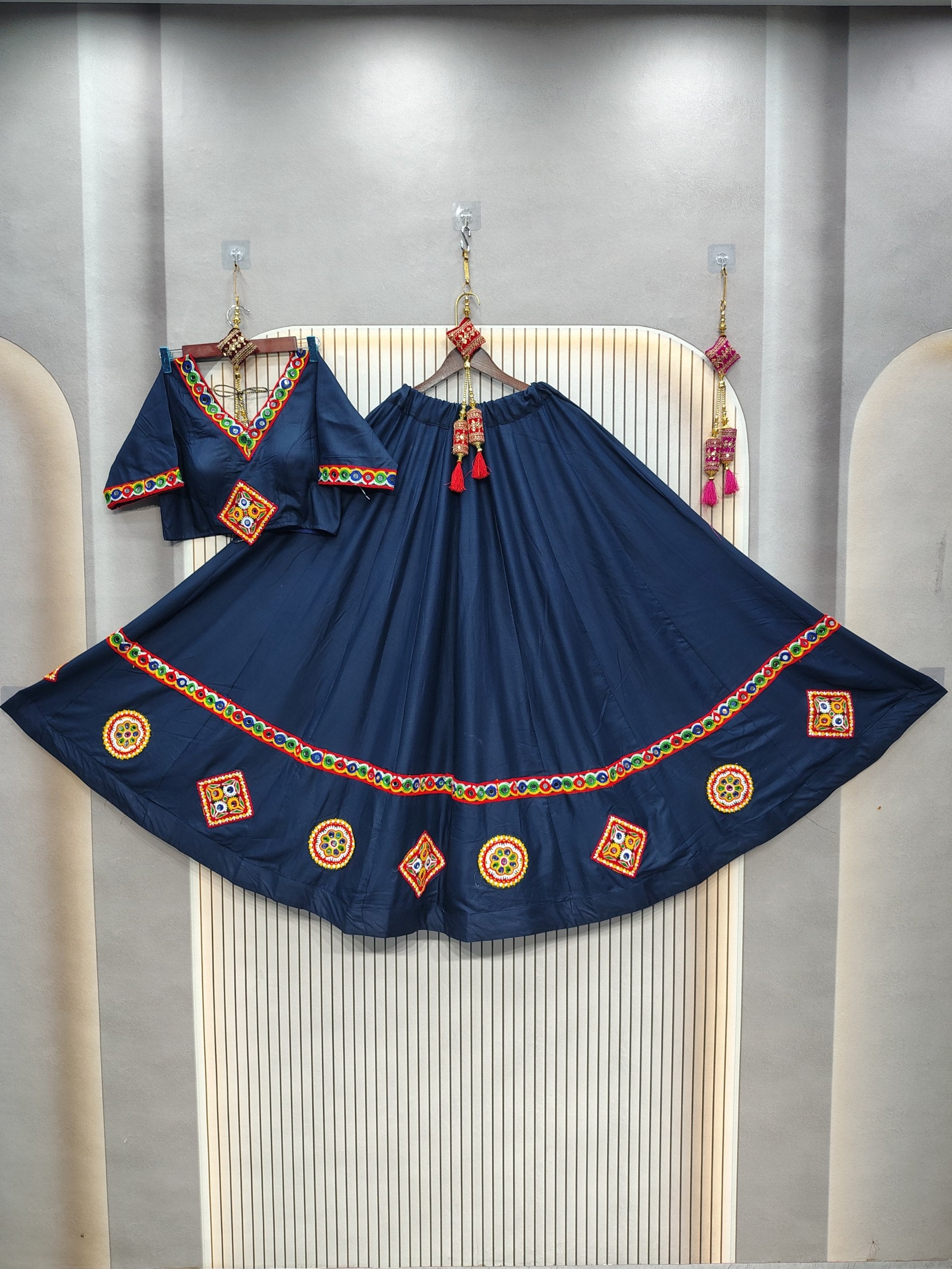 DEIANA'S Gota Patch Gamthi Work Lace Lehenga Choli - Navy Blue - Swadesiicart