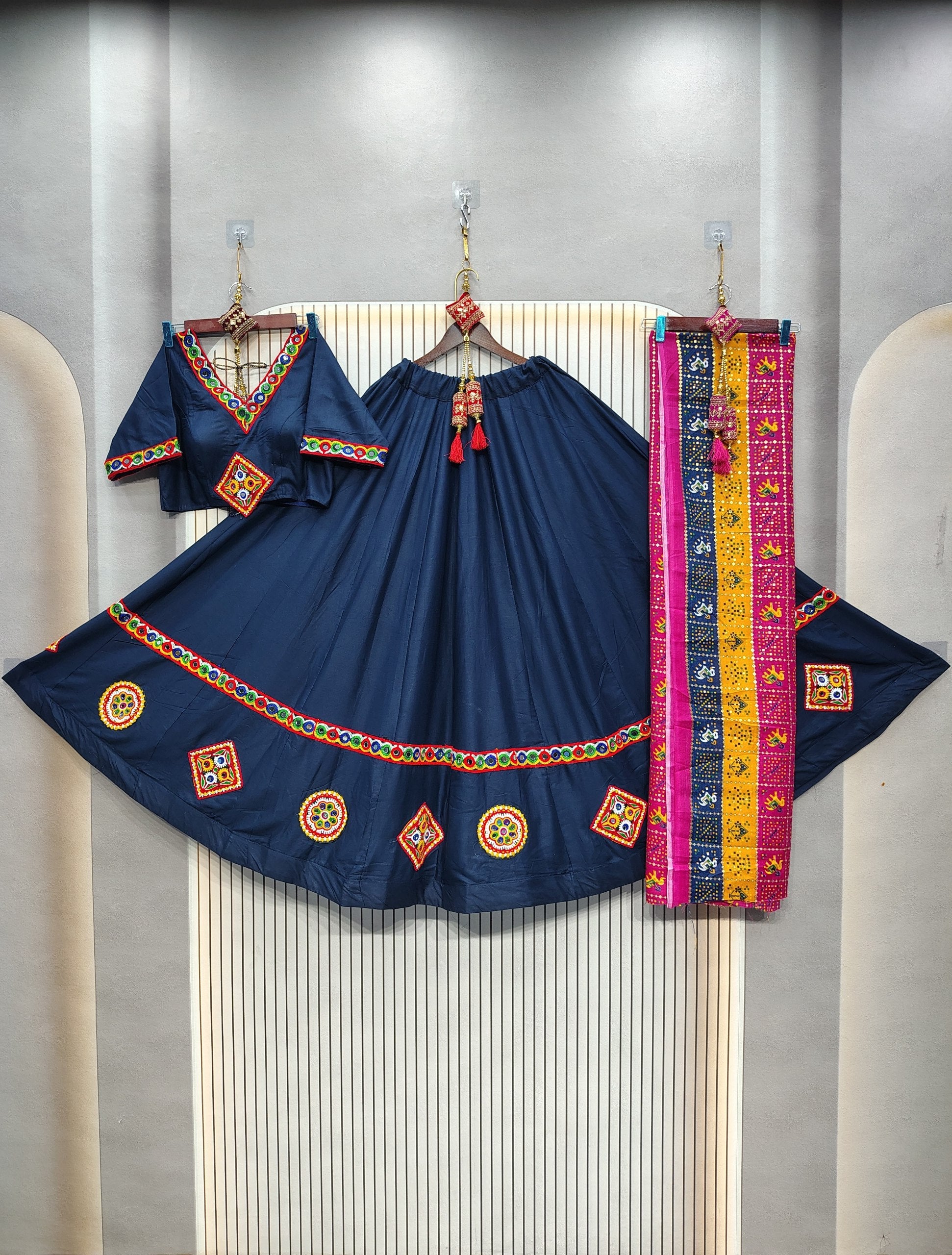 DEIANA'S Gota Patch Gamthi Work Lace Lehenga Choli - Navy Blue - Swadesiicart