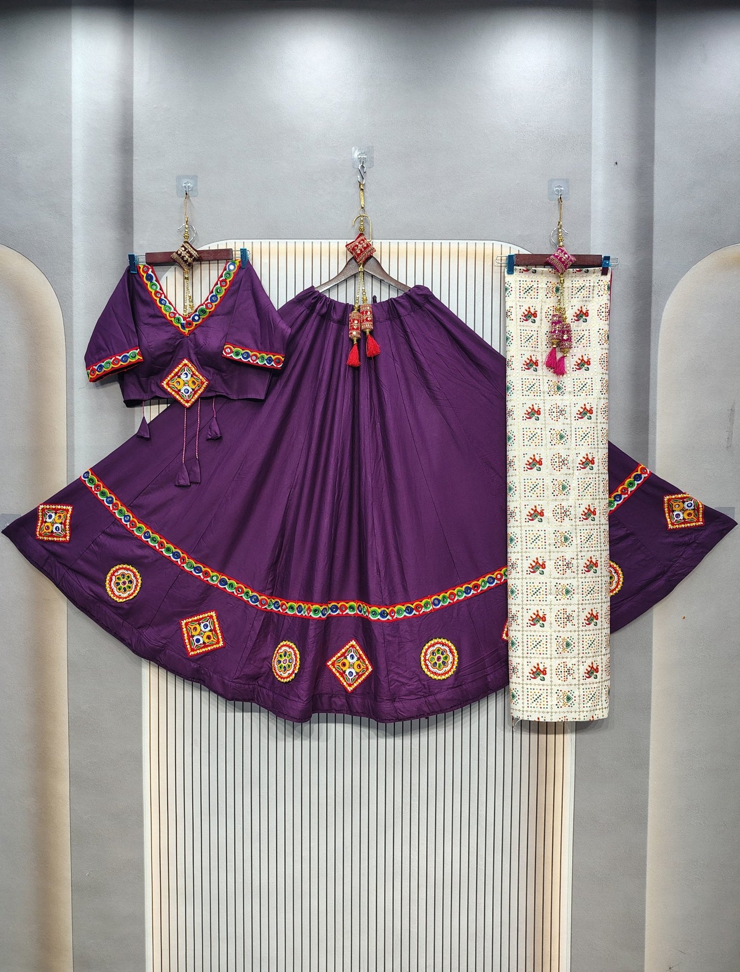DEIANA'S Gota Patch Gamthi Work Lace Lehenga Choli - Wine - Swadesiicart