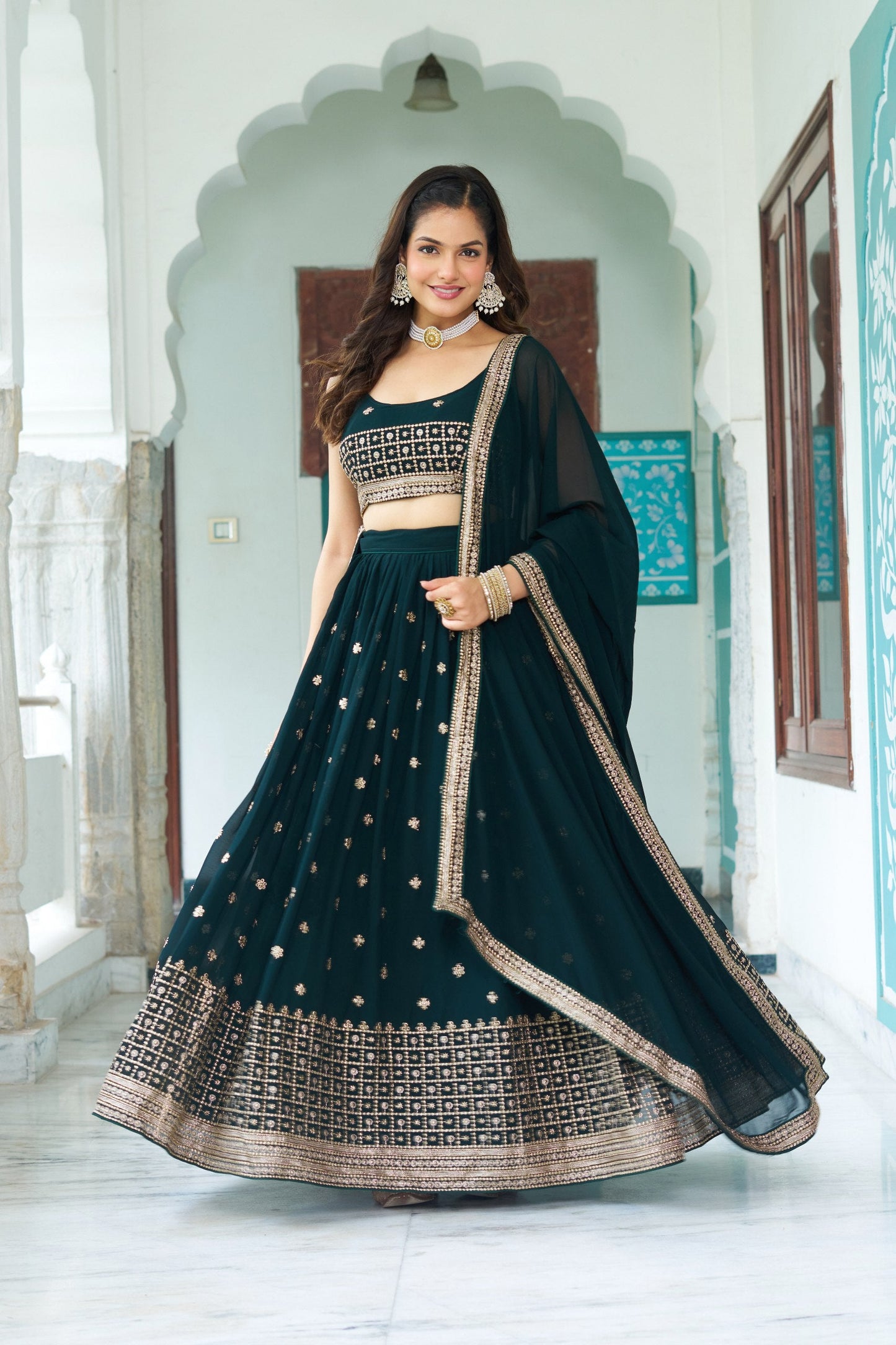 DEIANA'S Heavy Embroidery With Multi Work Lehenga Choli - Rama - Swadesiicart