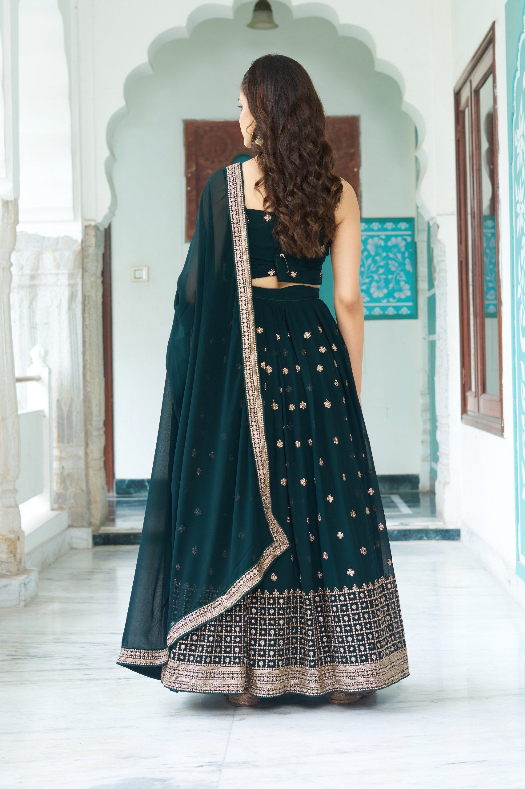 DEIANA'S Heavy Embroidery With Multi Work Lehenga Choli - Rama - Swadesiicart